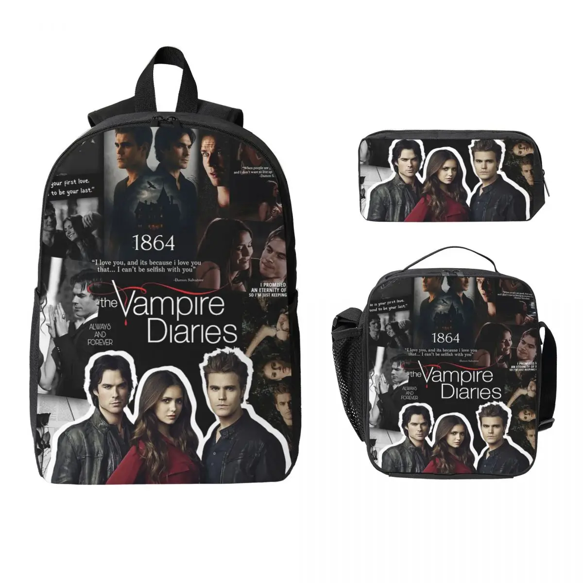 The Vampire Diaries Backpack Student BookBag School Bag Laptop Shoulder Bags 3ps Insulated Lunch Bag Pencil Case