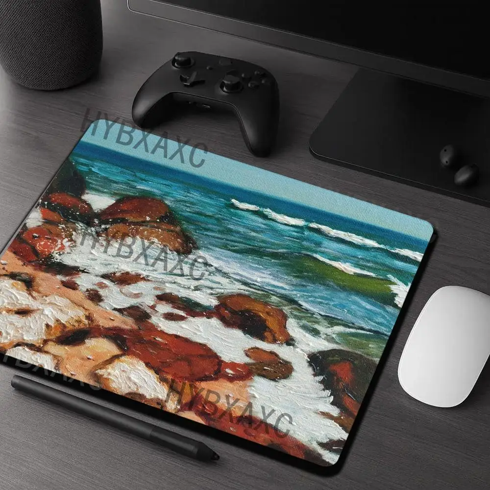 HYBXAXC  Seascape Oil Painting Style Mouse Pad Non Slip Rubber Mat With Stitched Edges For Gaming Office Laptop Desk Decor