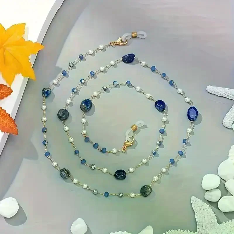 Light Luxury Pearl Crystal Navy Blue Hanging Chain Made By Hand Glasses Chain For SummerFashion Anti-Loss Eye Chain