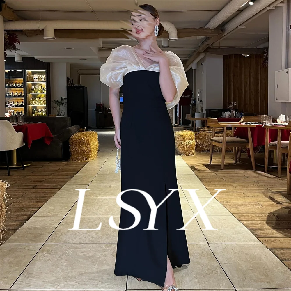 LSYX Off Schulter Crepe Abendkleider Mantel Seite Schlitz bodenlangen Elegante Prom Kleider vestidos de gala mujer Nach Maß