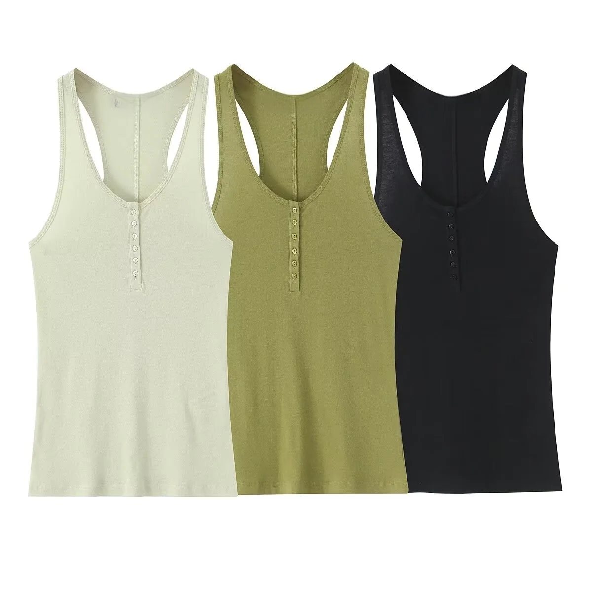 

PB&ZA2025 Summer New Women's Clothing Casual Fashion Simple Comfortable Slim Fit Button-up Comfortable Round Neck Sleeveless Top