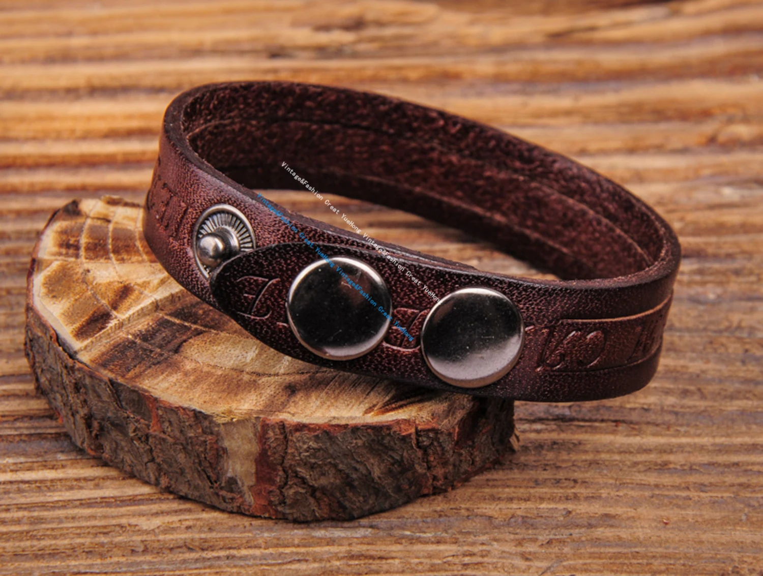 G369 Brown Stylish Single Wrap Vintage Embossed Leather Wristband Bracelet Cuff New