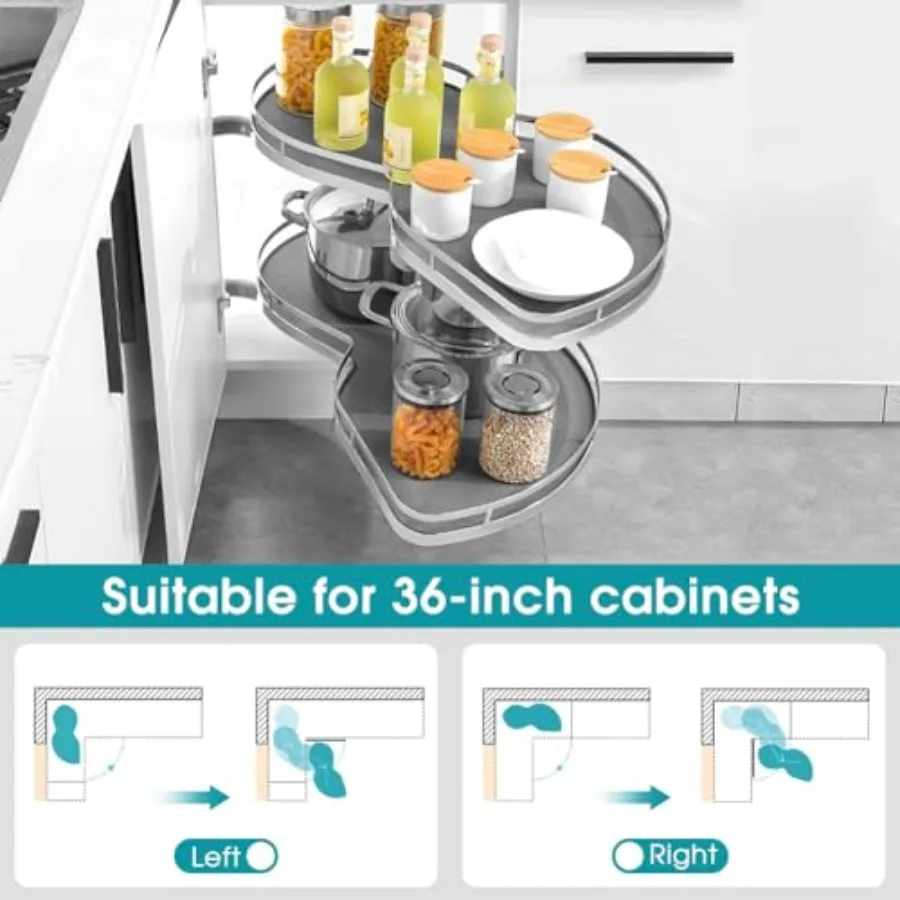 Blind Corner 2 Tier Adjustable Swing Pull Out Organizer With Strong Load Bearing Smoothly Rotation Maximizes Space Wide Usage F