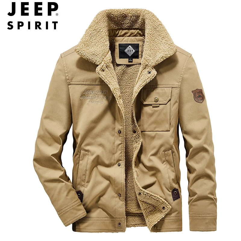 JEEP SPIRIT Winter New Casual Warm Cotton Jacket Men Fashion Versatile Coat Mens lapel business thickened plush cotton jacket