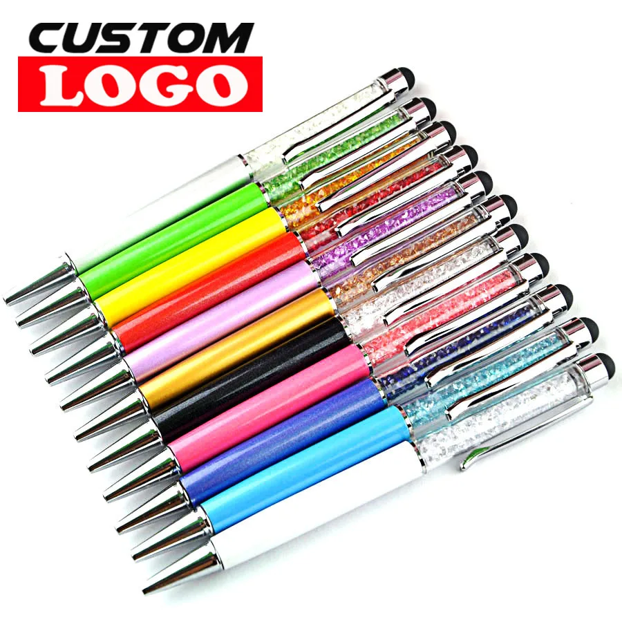 1000pcs/Lot Crystal Metal Rollerball Ballpoint Pen Fashion Stylus Touch for Writing Stationery Office School Gift Custom Logo