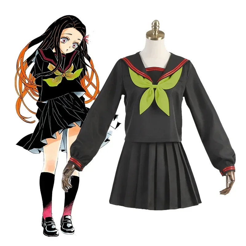 S-3XL Anime Kamado Nezuko Cosplay Costum Full Sets Halloween Party Show JK Uniform Sailor Outfit