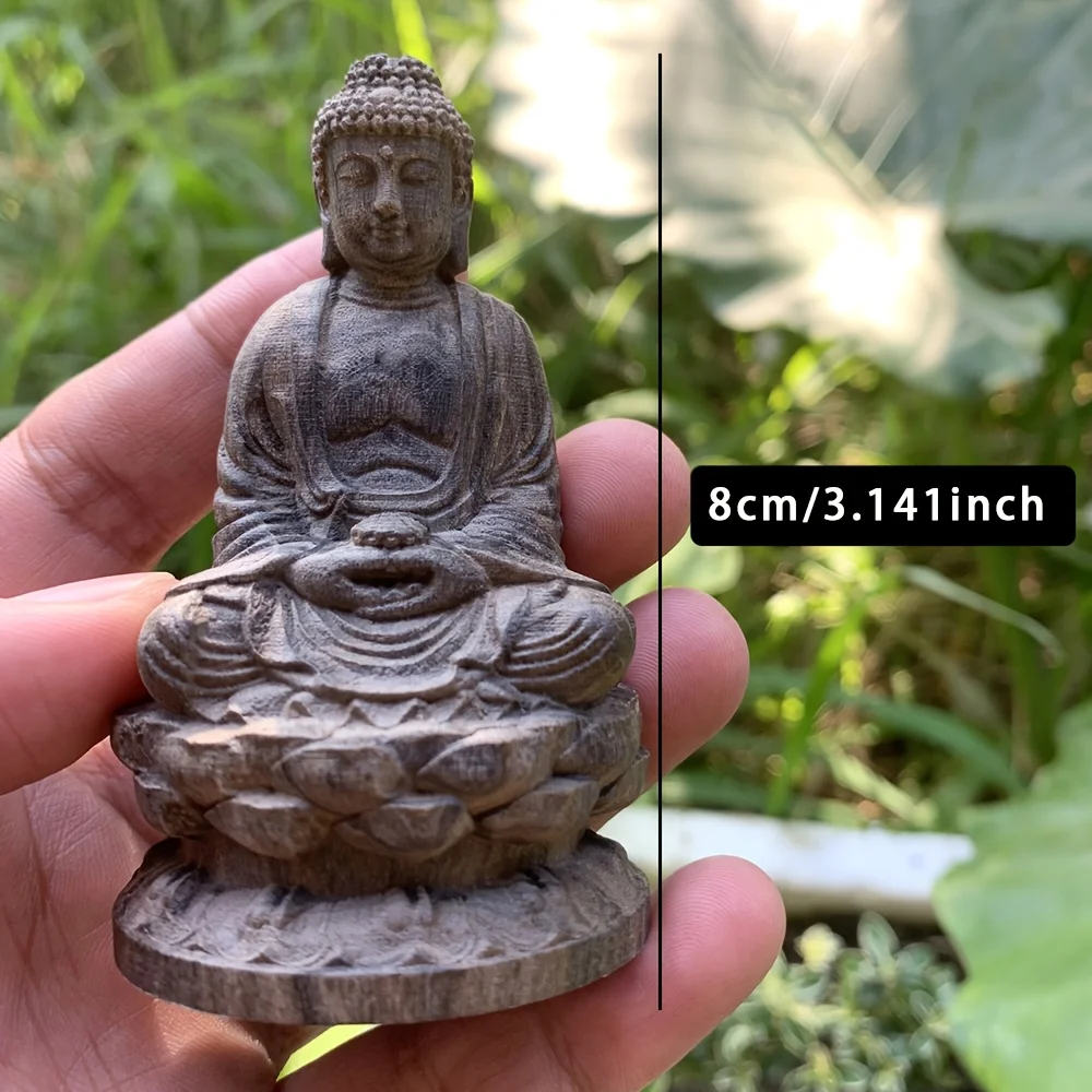 1 piece of agarwood Amitabha Buddha, carved from solid wood, desktop living room Buddha statue, holiday decoration, small wooden figurine ornament