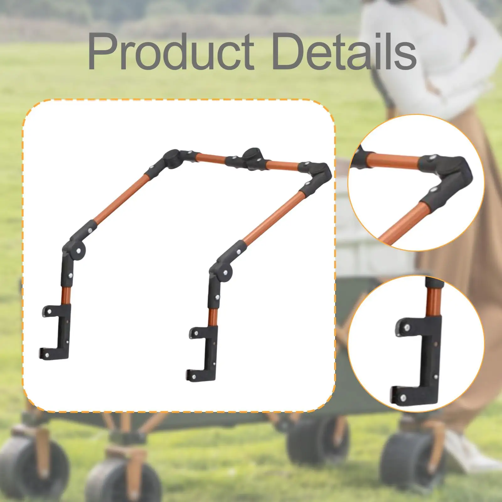 Trolley Handle Metal Foldable Wagon Handle Detachable Cart Handlebar Adjustable Accessory for Garden Beach Outdoor
