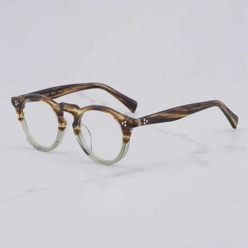 

Designer Brand Vintage Round Glasses Frame for Men 7285 Series Hand Craft Patchwork Brown Eyeglasses for Women