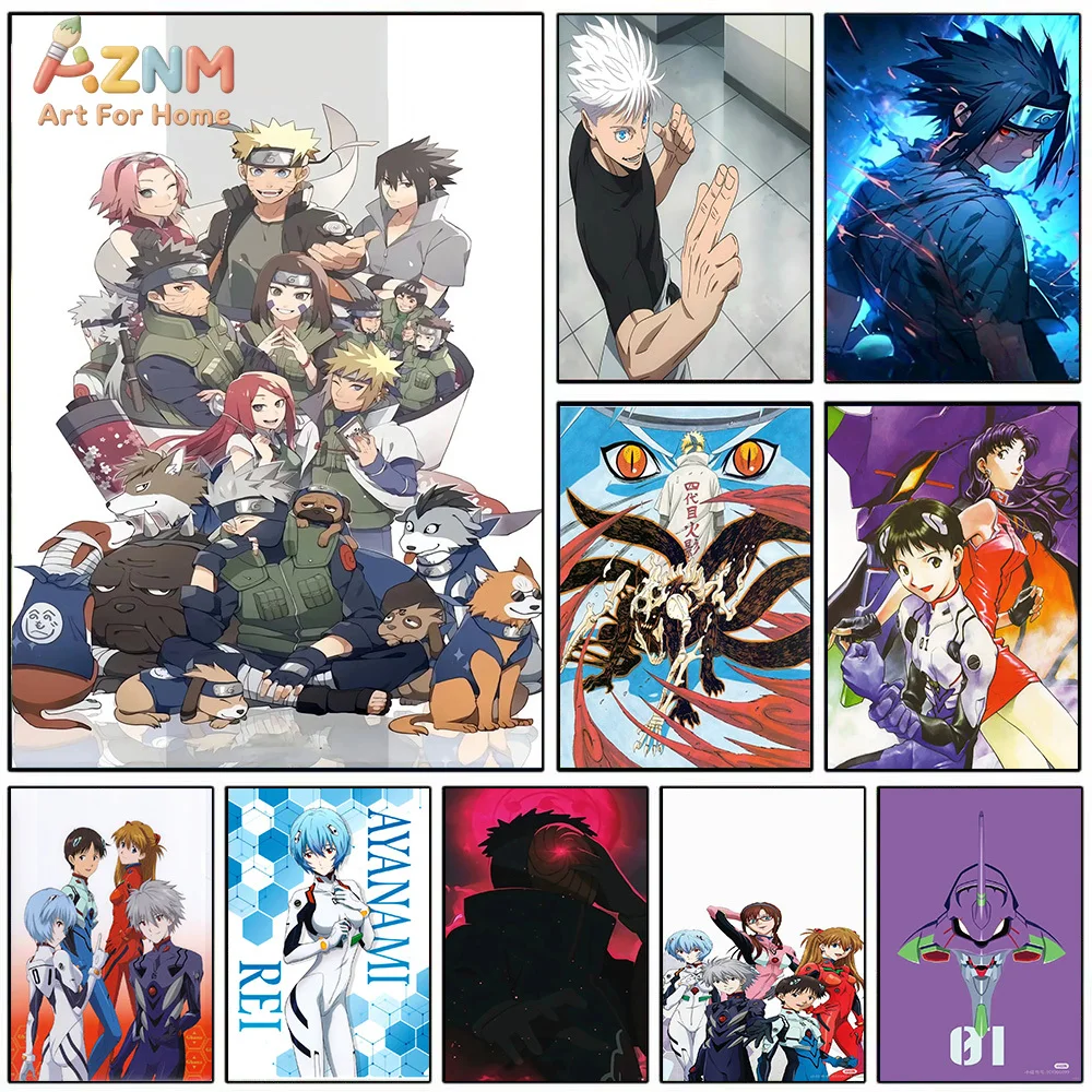 AZNM Anime Canvas Painting Naruto Evangelion Jujutsu Kaisen Art Print Wall Decor