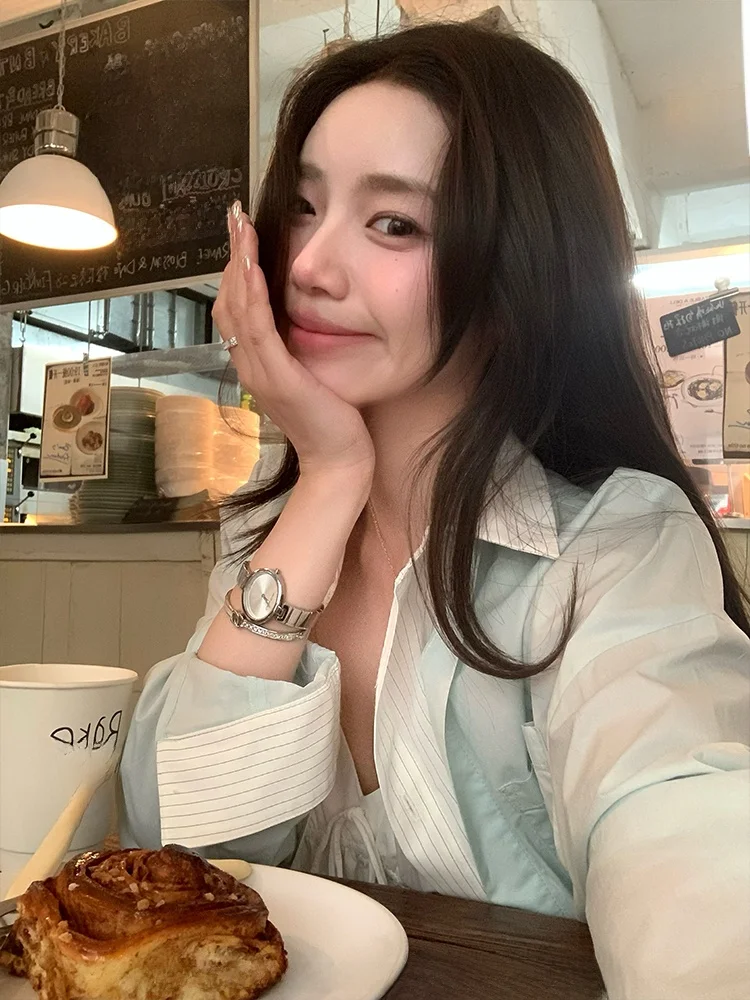 

Cocktail Long Sleeve Collar Jacket Women's Shirt Outerwear Color Block Design Simple Versatile Korean Style Commute Fashion