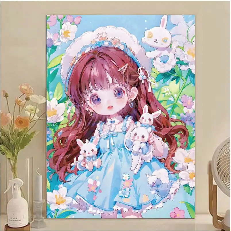 

9ct 65x85cm Cute Girl Cartoon Embroidery DIY Chinese Style Printed Kits Cross Stitch Needlework Set Home Decor Crafts