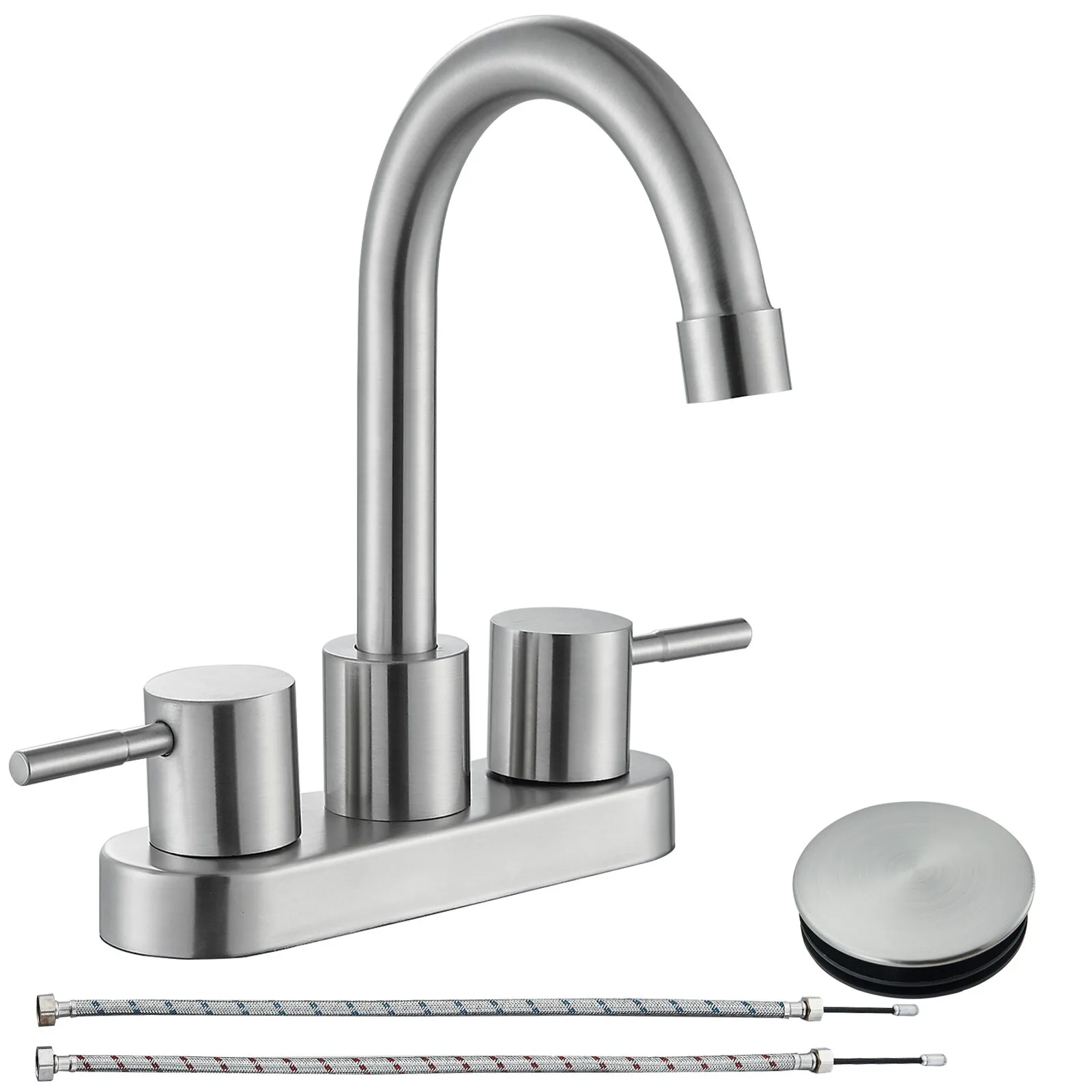 

4inch Centerset Bathroom Sink Faucet 3 Holes Basin Vanity Mixer Brushed Nickel