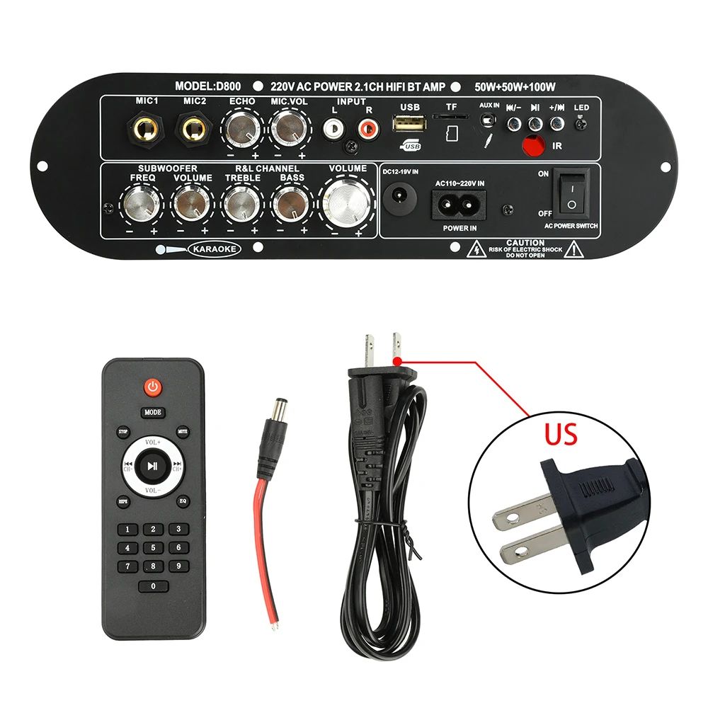 DC12-19V/AC110-2220V 2.1-قناة D800 بلوتوث مكبر للصوت مجلس 2.1 قناة 50 واط + 50 واط + 100 واط إخراج عالية الطاقة