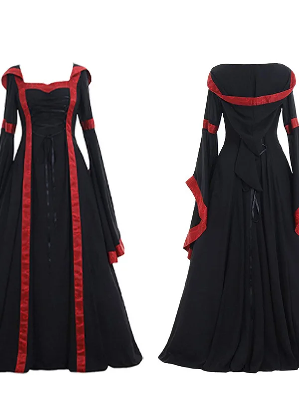 Medieval Multi-Color Retro Hooded Square Collar Dr Stage Performance Costume for Girls loween Performance Traditional C...