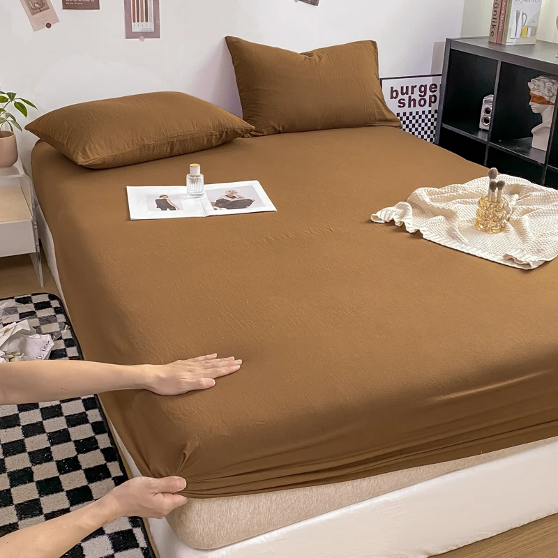Y1 HomeWashed Cotton Fitted Sheet with Elastic Bands Non Slip Adjustable Mattress Cover for Double King Queen Bed 90x200 150x200