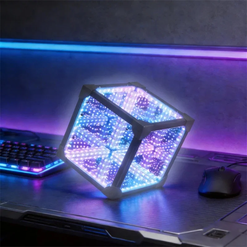 3D Cube Abyss Desk Ambient Light RGB Colorful Flowing LED Gaming Decoration For Gamers Bedroom Table Party Centerpiece Gift