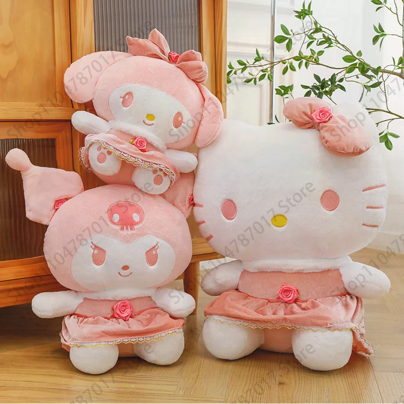 

Sanrio Kuromi My Melody Hello Kitty Rose Dress Plush Toy Stuffed Doll Kawaii Fluffy Anime Home Decor Gift for Girls Fans Cute