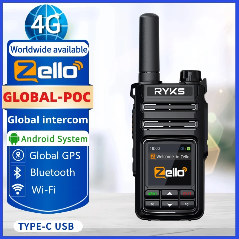 Zello Long Distance PoC Radio Smart Sim card Walkie Talkie 4G LTE Network 100KM Wifi Communication Two Way Radio