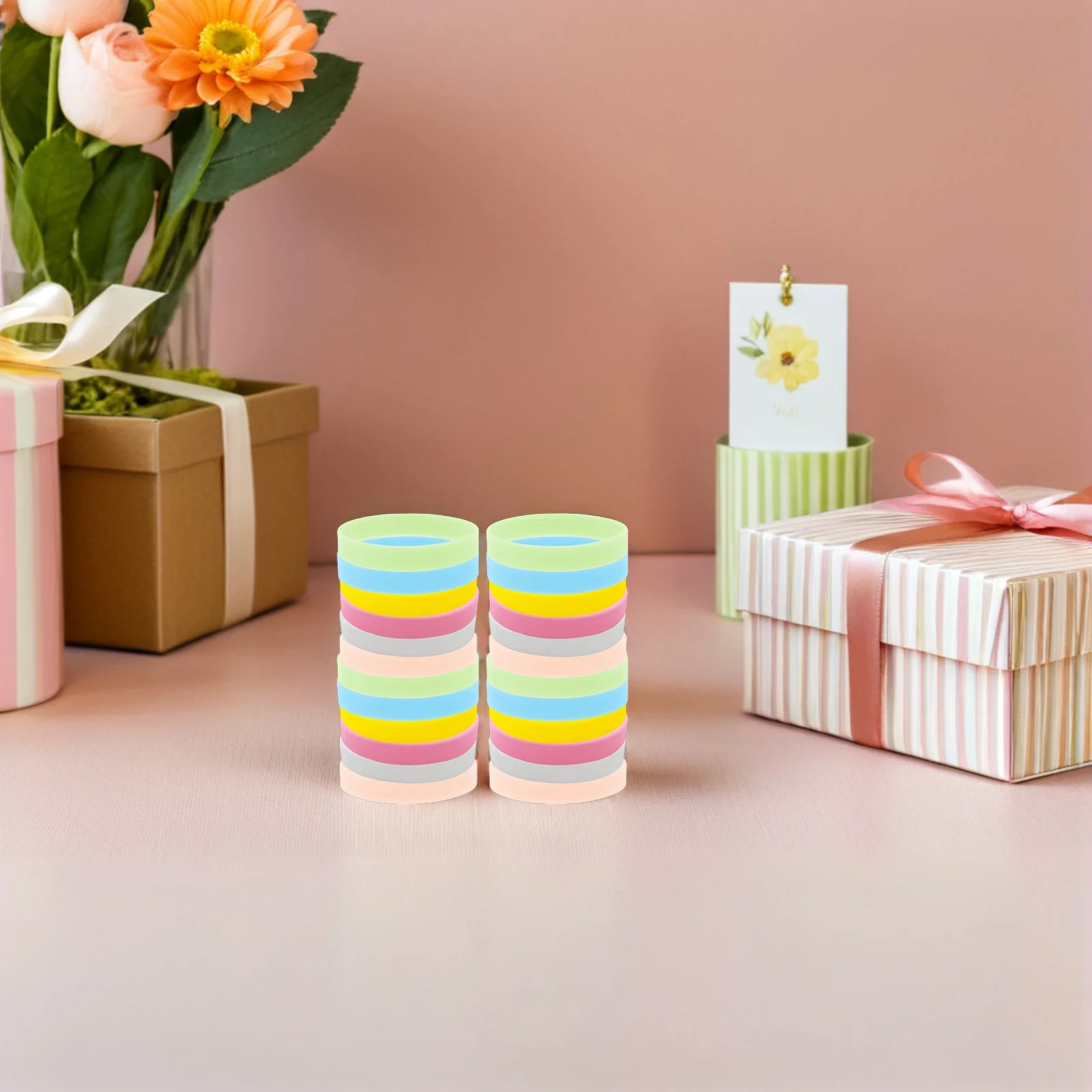 24개 야광 팔찌 어둠 속에서 빛나는 실리콘 손목밴드 어린이 성인용 네온 파티 용품 레이브 페스티벌 웨딩 파티