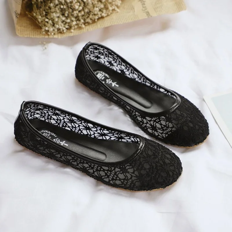 Summer Mesh Flats Women Round Head Butterfly Knot Lace Breathable Maternity Loafers Sexy Dress Shoes Zapatillas Mujeres