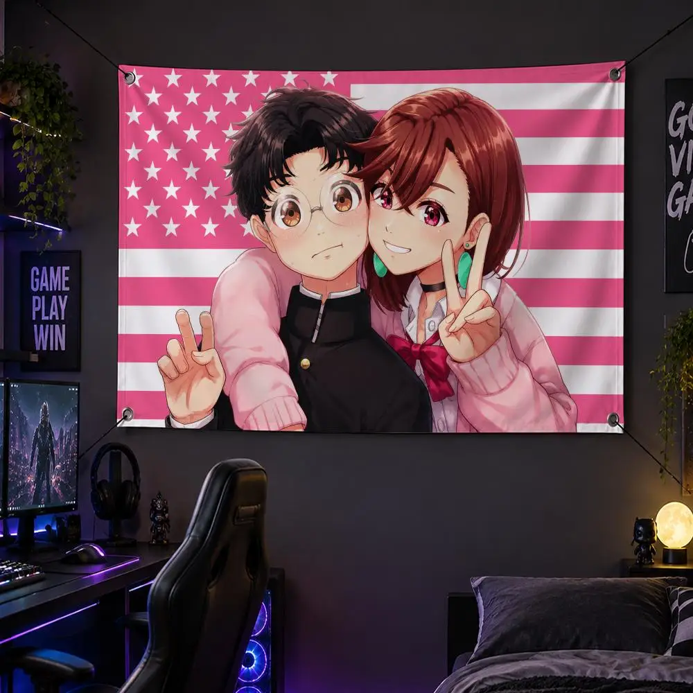 Anime Dandadan Occult Supernatural M-Momo X Okarun Flags Banner Decor for Bedroom,Garden,Party,Club,Gaming Room,Garage Fan Gift