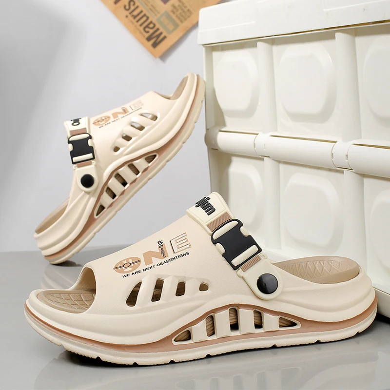 

Men's Slippers Thick Sole Summer Beach Slides EVA Lightweight Open-toe Sandals For Men Non-slip Indoor Bathroom Home Shoes