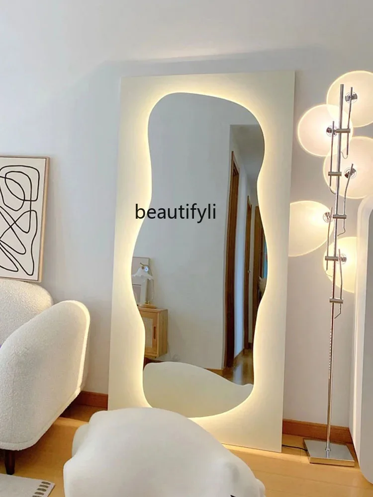 

ss newSpecial-Shaped Wave Full-Length Mirror Floor Wall-Mounted Dressing Mirror Household Design Light-Emitting Irregular Mirror