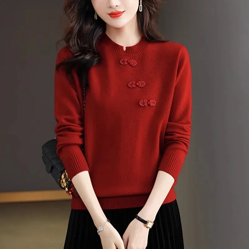 Suéter chino para mujer, abrigo nuevo para primavera, otoño e invierno, camisa de fondo para madre, jersey de talla grande, Top de punto para mujer 2026