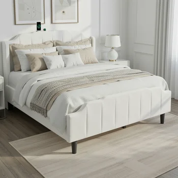 queen/full Velvet Wingback Platform Bed 1