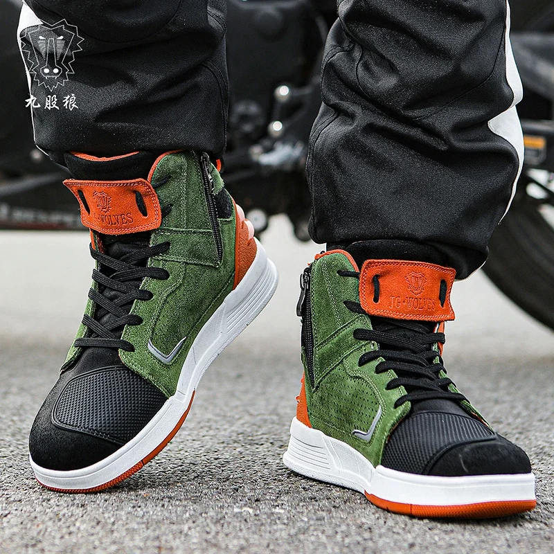 Summer Breathable Short Motorcycle Boots Men Riding Shoes Anti-slip Motorcyclist Shoes Leather upper Adventure Touring Sneaker