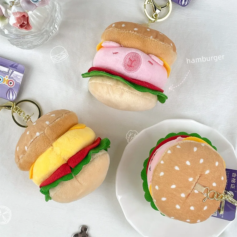 lovely Hamburger small animalsFood Plush Keychain Hamburger Sandwich Doll Pig Doll Soft Stuffed Plush Pendant Kid Gifts Toys