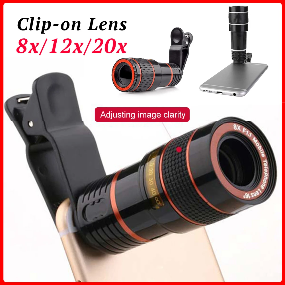 Universal HD 20X Optical Zoom Camera External Telescope Lens with Clip for Mobile Phone for Watch Scenery Game
