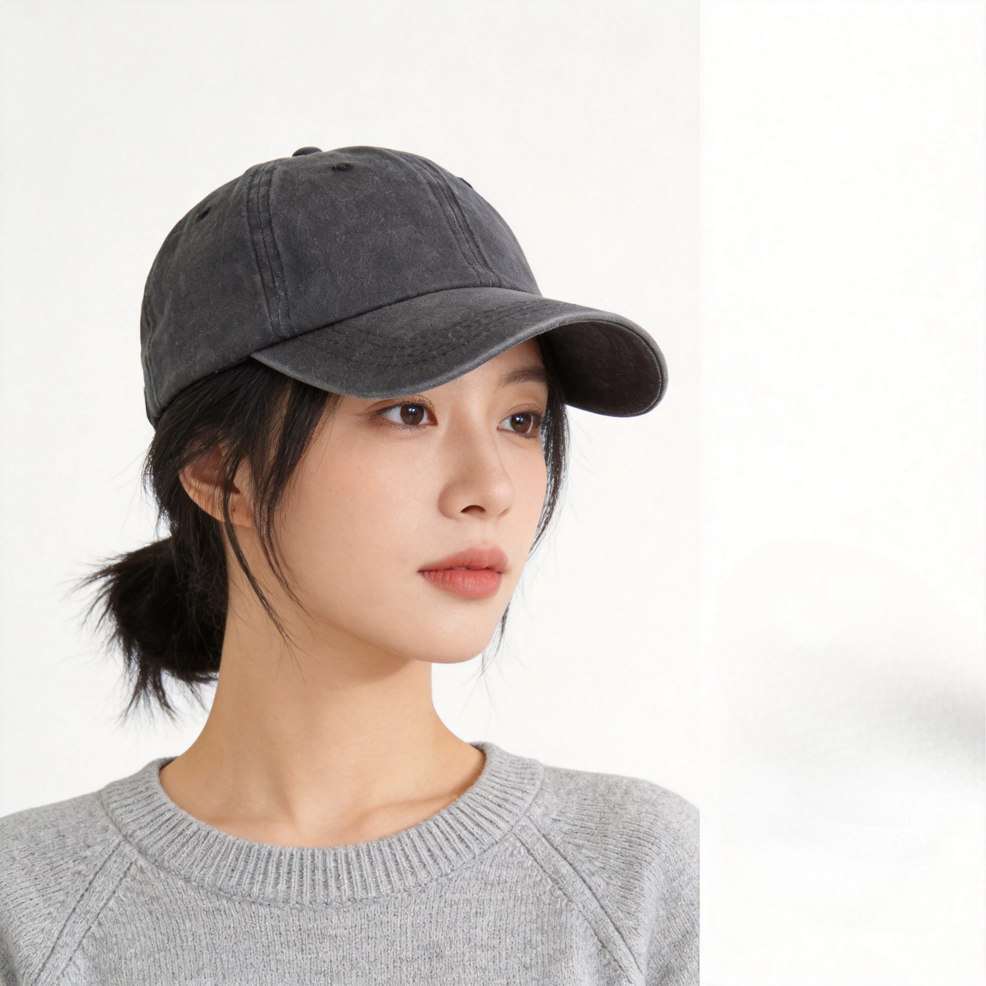 1 hat women's spring and autumn washed old baseball cap men's solid color retro soft top cap Korean version versatile