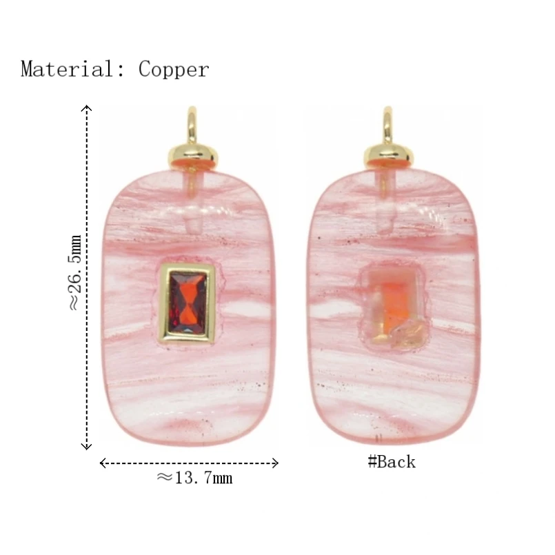 1Pcs Copper Watermelon Crystal Glass Cubic Zirconia Pendant Invisible Setting Gold Color Oblong Approx 13.7x26.5mm Jewelry