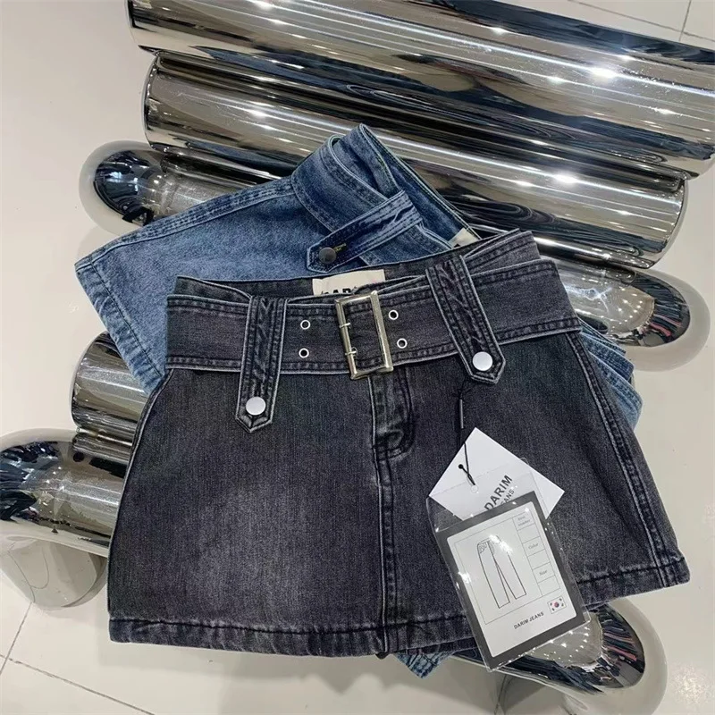 

Girls' Summer New Denim Short Skirt Korean Version Elastic Waist Versatile Fashion Short Skirt with Waist Belt Anti Slip Denim