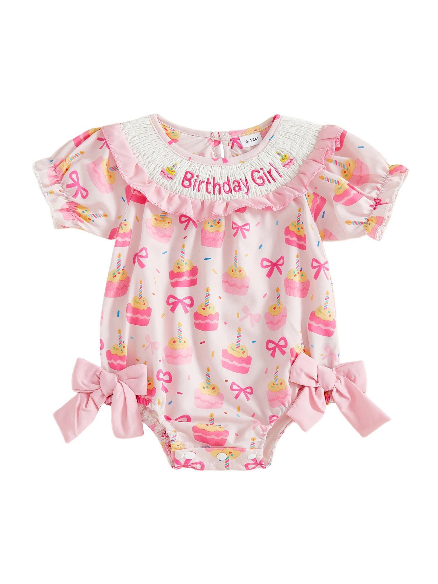 

Розовый комбинезон без рукавов с цветочным принтом, бантом и круглым вырезом для празднования дня рождения маленькой девочки