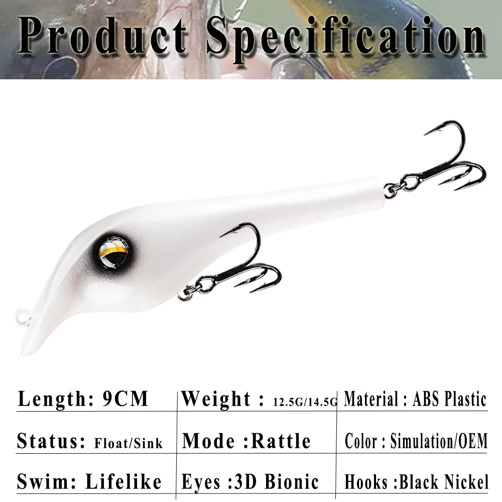 Chan's Huang 9CM Mini Sinking Jerkbait Angelköder Wobbler Schwimmender kleiner künstlicher harter Babyköder Hecht Moschus Killer Tackle – Detail 2