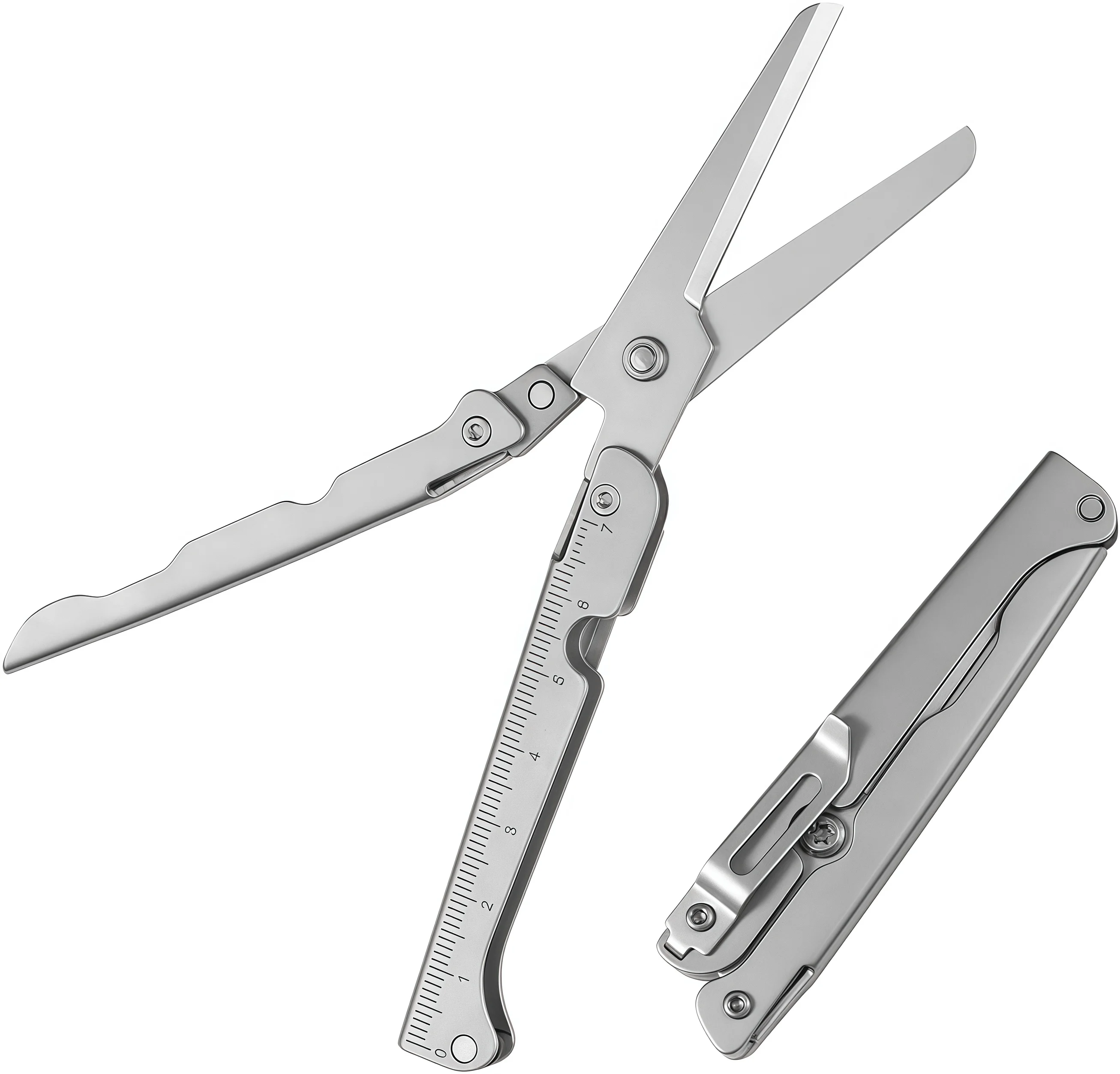 Tesoura Portátil Dobrável de Aço Inoxidável, Ferramenta Multifuncional para Camping, Caça e Pesca, Equipamento de Sobrevivência