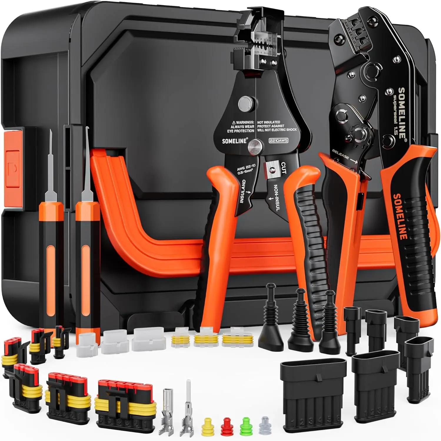 

Waterproof Automotive Wire Connectors Crimping Tool Kit, 1-6 Pin 22-14 AWG Ratchet Pliers, Terminal Removal Tool for