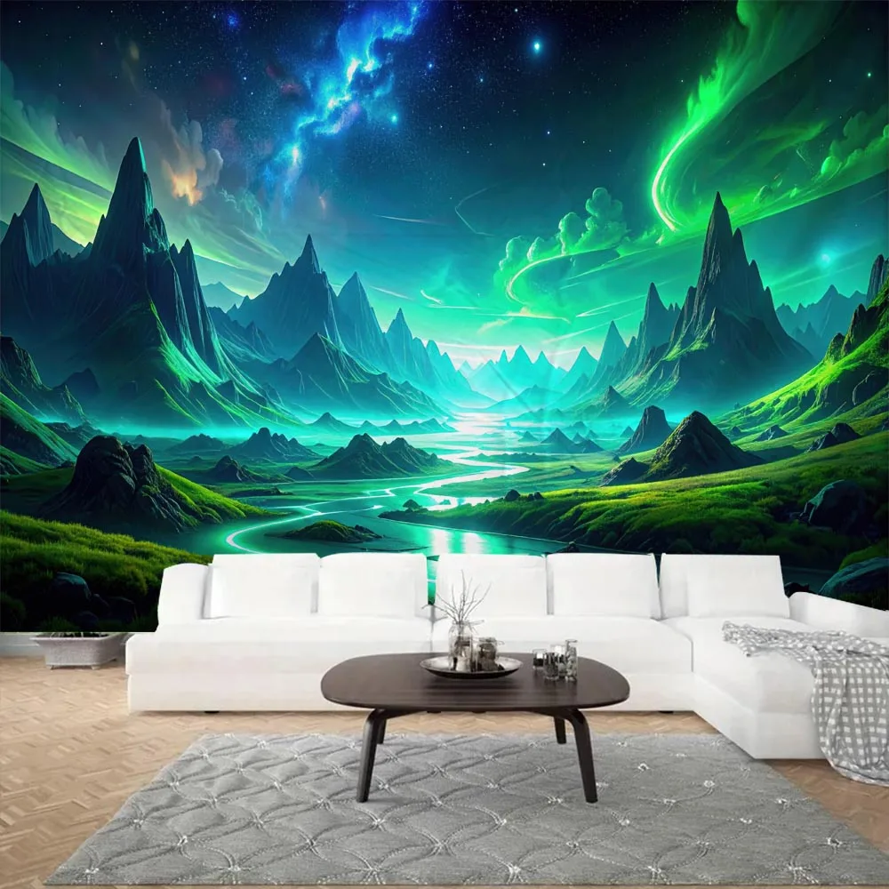 Starry Sky Landscape Wall Mounted Tapestry psychedelic Style Living Room Bedroom Wall Decoration Fabric Background