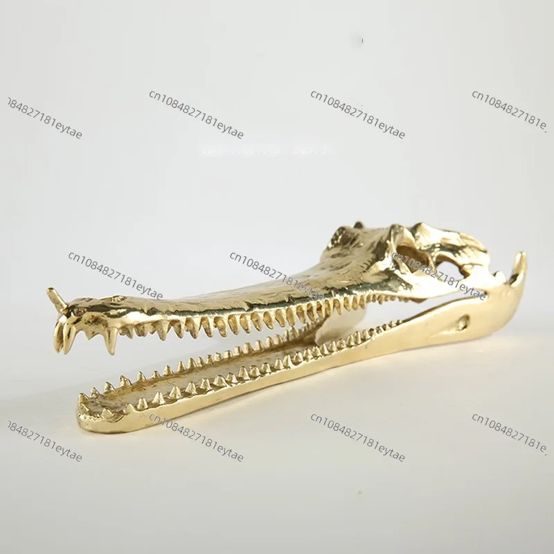 Golden Crocodile Skull Sculpture - Resin Dinosaur Skeleton Figurine for Home Decor - view 2