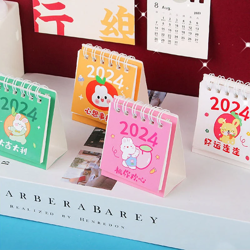 Cute Little Fresh Desk Calendar, Mini Desktop Planner, Coil Notepad, Livro, Escritório, Material Escolar, 2024