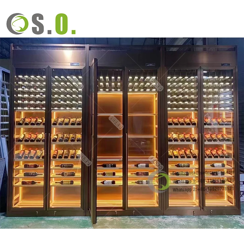

Luxury Whiskey Display Cabinet Liquor Wine Rack Commercial Aluminum Frame Glass Doors Wine Luxury Cabinet With Light
