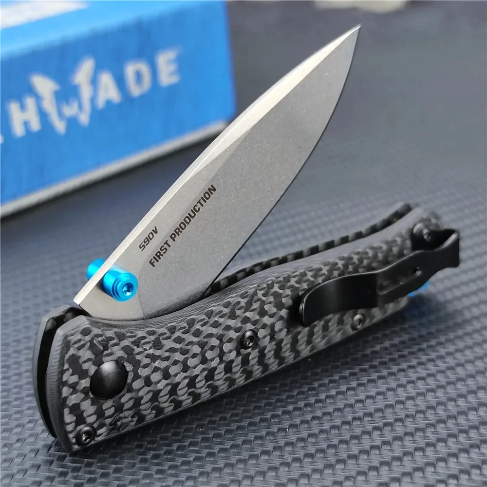 BM533 Folding Knife Outdoor Tactical Pocket Survival Hunting Rescue Knife EDC Tool carbon fiber handle S90V handle gift