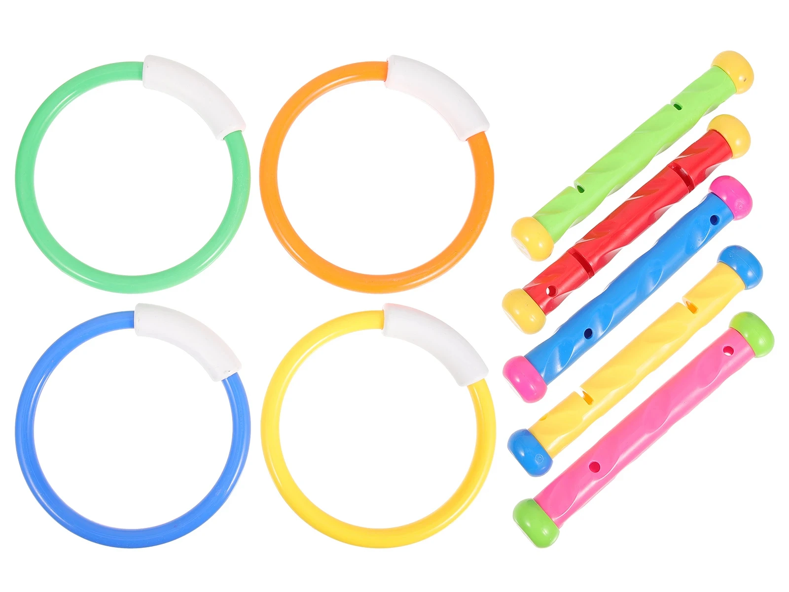 แหวนดําน้ําและไม้ชุดการฝึกอบรมใต้น้ําสระว่ายน้ําของเล่นสําหรับเด็กอายุ 4-8 ปีฤดูร้อนเกมน้ําของขวัญพร้อมอุปกรณ์เสริมสนุก