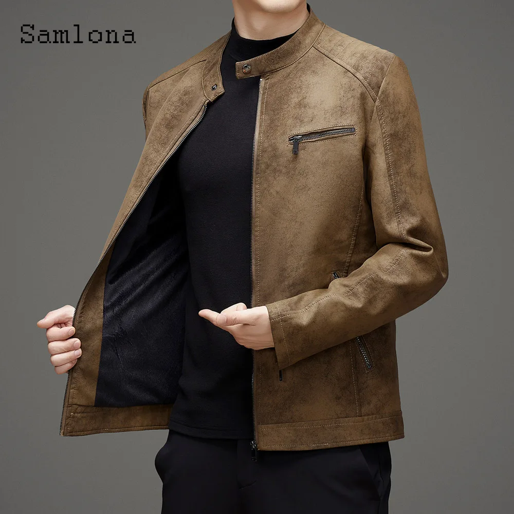 Men Cool Luxury Matte Pu Leather Jackets Mandarin Collar Tops Outerwear 2024 Stylish simplicity Fashion Zipper Pocket Coats New