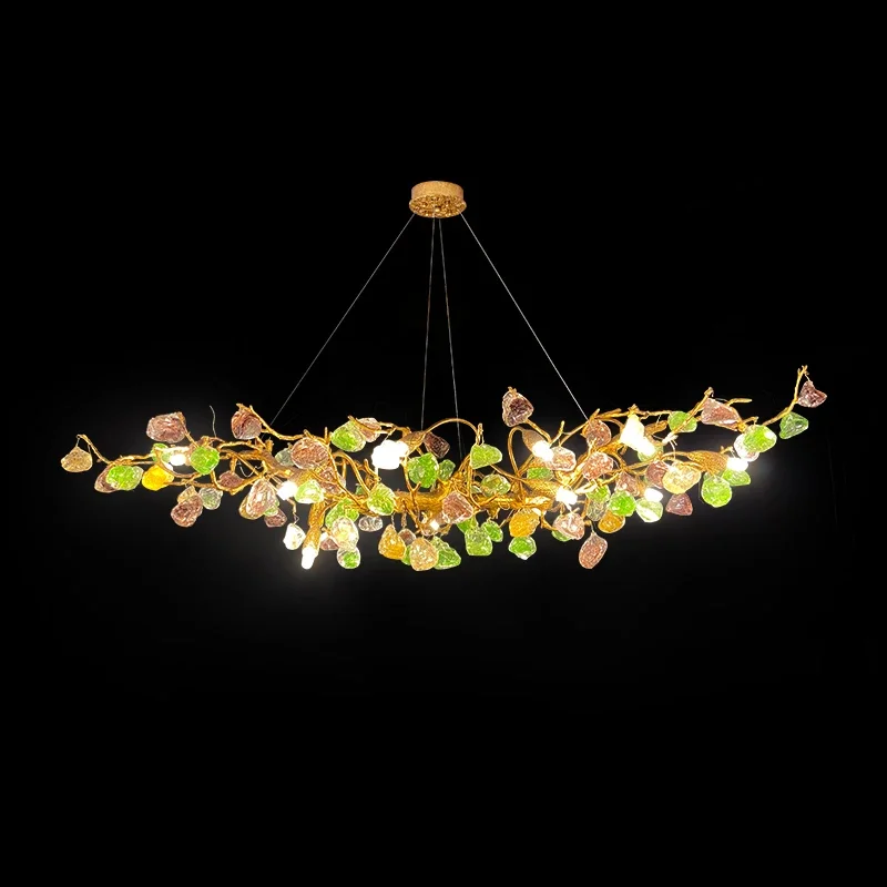 

Luxury Copper Pendant light colored Glass stone new light art Restaurant pendant light French postmodern lighting Fixtures