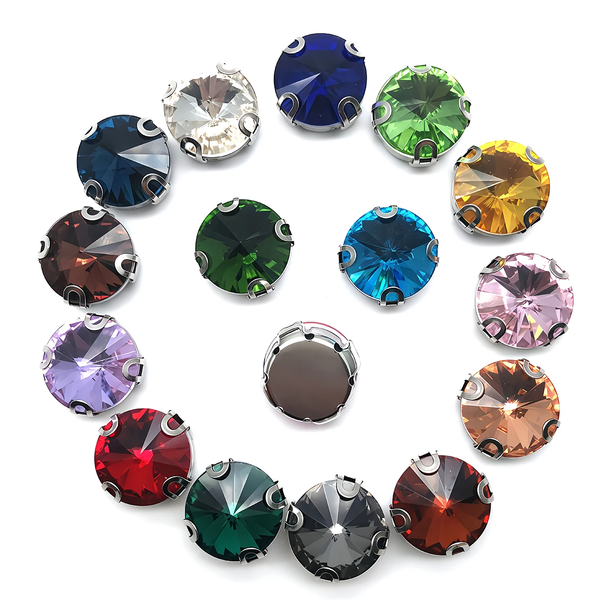 Crystal Glass Rhinestones with Claw Marquise Round Shape Sew On Stone Strass Diamond Metal Base for Clothes Bag Garment Ornament