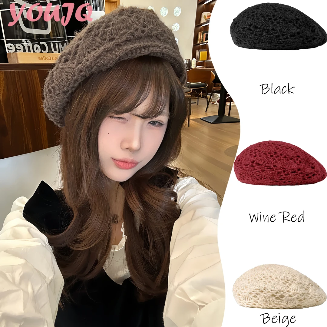 

Корейская женская вязаная крючком шапка-берет ручной работы с цветочным узором, французский берет, осенне-зимняя повседневная шапка для женщин, Boina Hombre